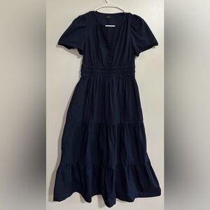 Quince Navy Blue Organic Cotton Tiered Maxi Dress Size Small Women's Pockets